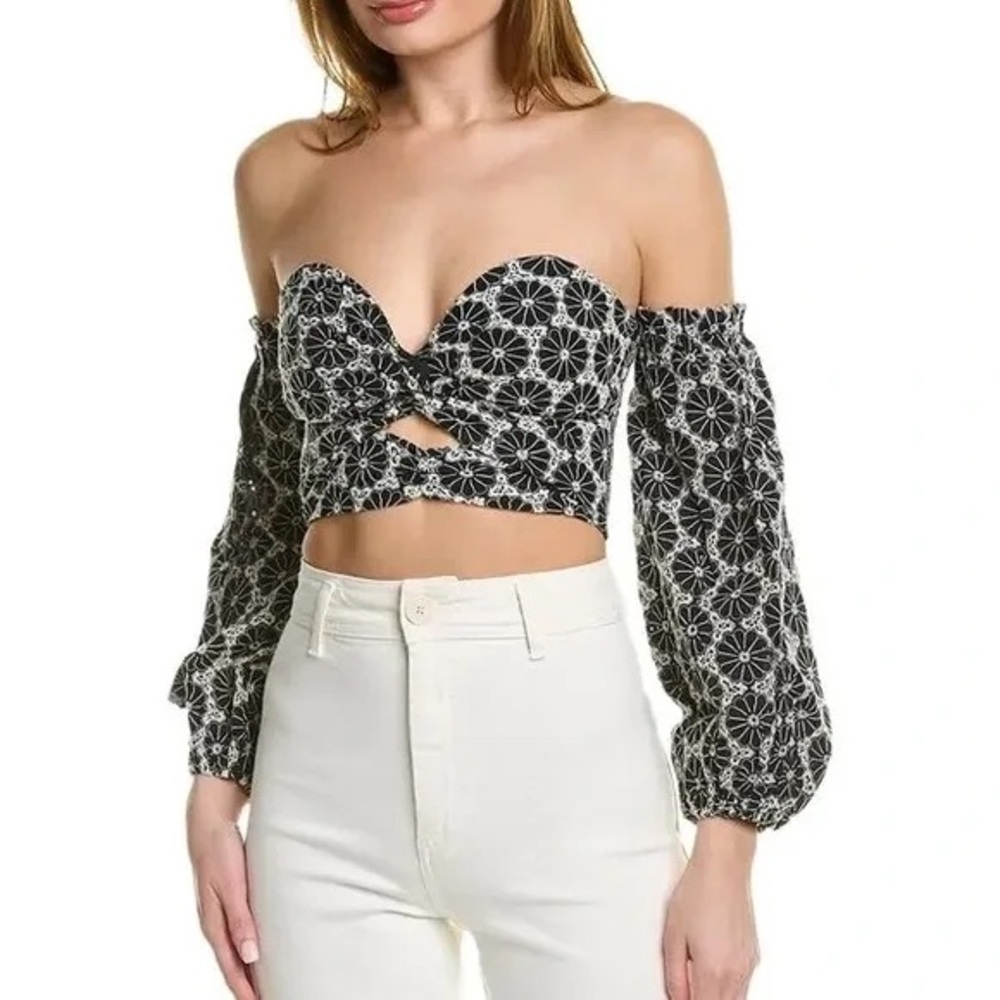 Bardot Karl’s Broderie Black and White Floral Crop Top